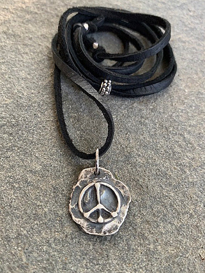 Stainless Peace Sign Pendant Leather Cord Necklace Conscious Goods Pea –  nicemon